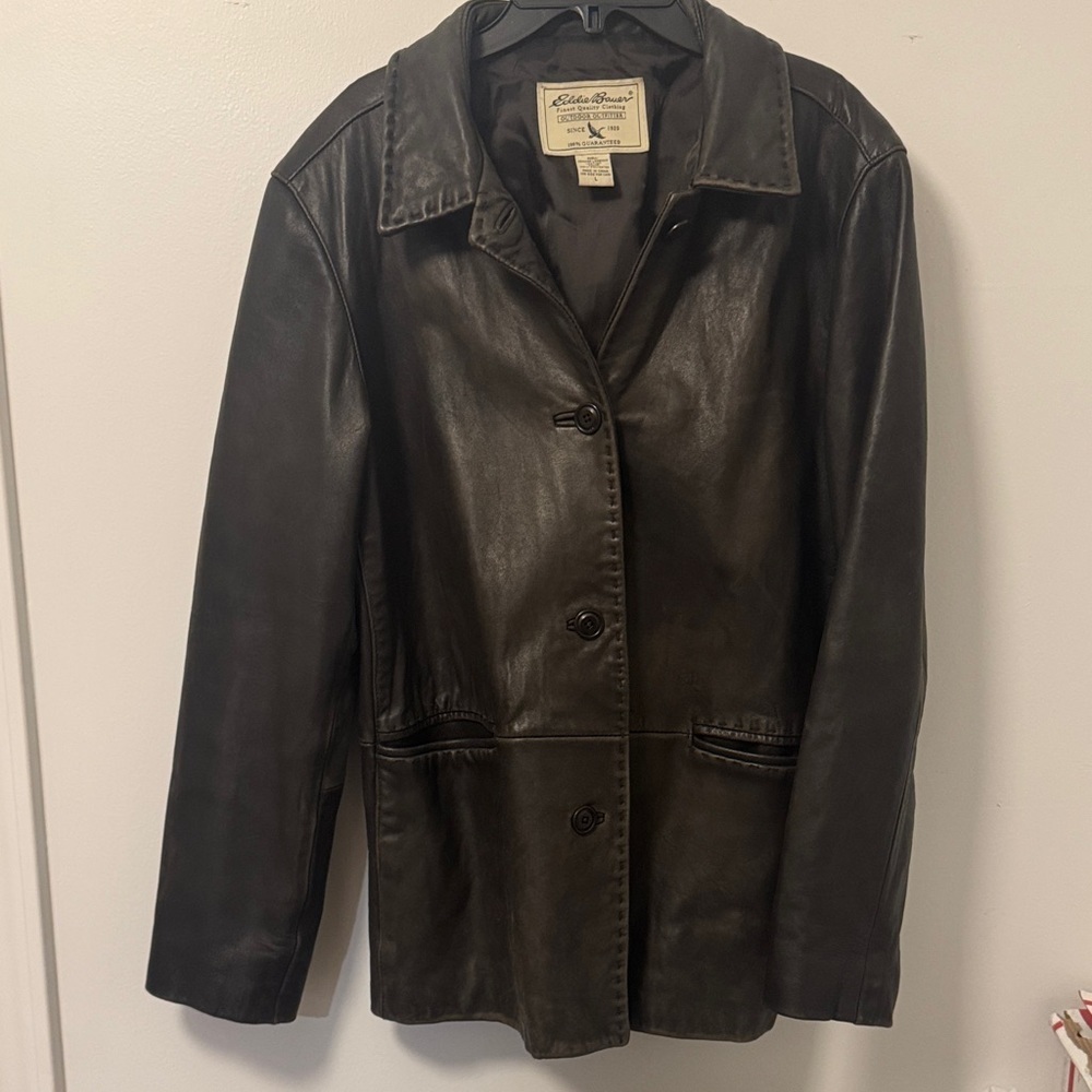 Eddie Bauer Women's Dark Brown LambskinLeather Jacket Large